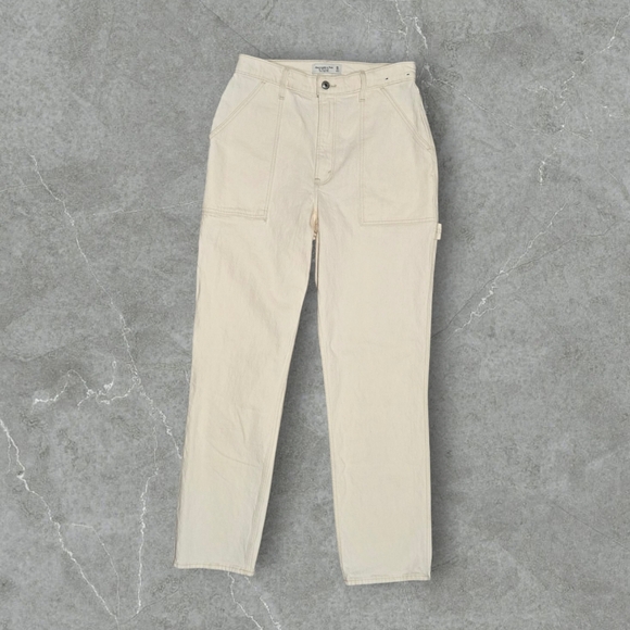 Abercrombie & Fitch Denim - Abercrombie & Fitch 90s Straight Carpenter Cargo Jeans Curve Love White 30 Long
